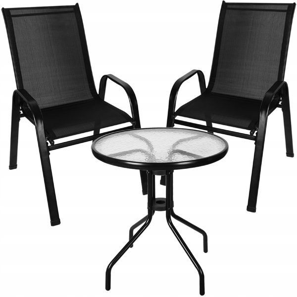 Zahradní / balkonový set nábytku | stůl + 2 židle - je odolný vůči povětrnostním vlivům a snadno se čistí. Ocel s práškovým nástřikem.