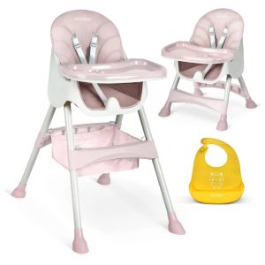 Dětská jídelní židle Milo + bryndák růžová