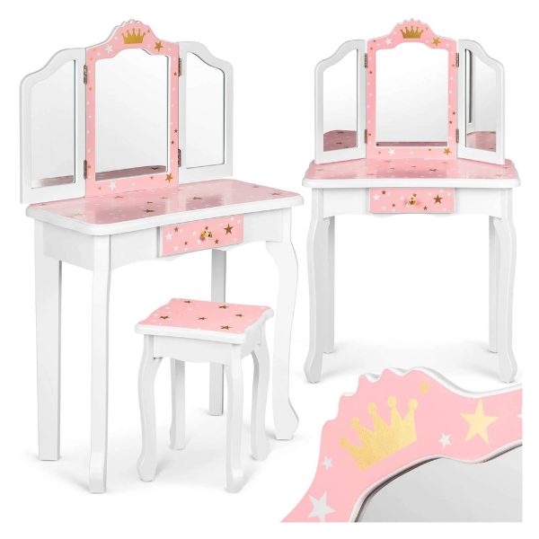 Dětský dřevěný toaletní stolek růžový