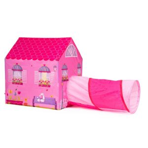 Dětský stan - domeček s tunelem růžový