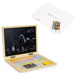 Dřevěný edukační laptop s tabulí bílý