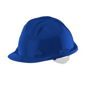 Ochranná pracovní přilba - modrá NEO | 97-202 - je vybavena 6-bodovým bezpečnostním pásem a potítkem. Nastavitelný obvod od 55 do 65 cm.