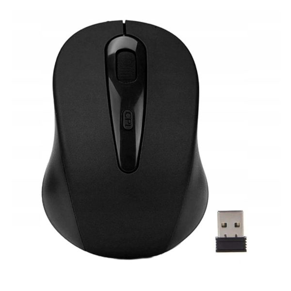 Bezdrátová optická myš USB - je vybavena externím USB přijímačem. Přesný optický senzor 1600 DPI. Napájení 2x AAA baterie.