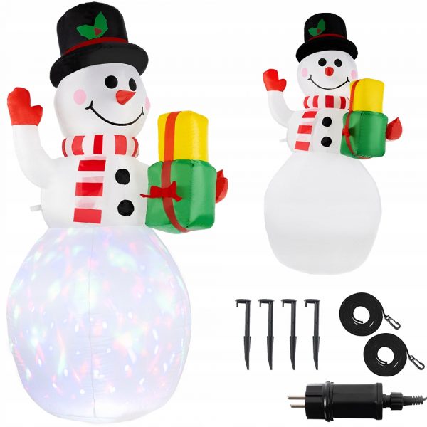 Nafukovací svítící sněhulák s LED projektorem 155cm - vánoční sněhulák má zabudovaný kompresor a otočný LED projektor. 8 světelných sekvencí.