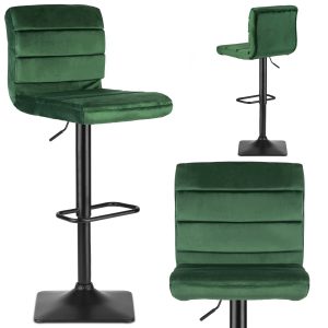 Barová židle s opěradlem Drava | zelená - má pohodlné, čalouněné opěradlo. Intuitivní nastavení výšky sedáku s rukojetí.