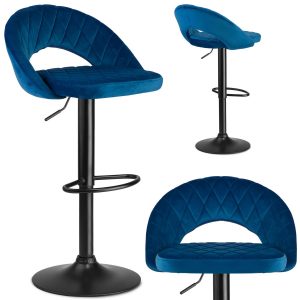 Barová židle s opěradlem Meva | modrá - spojuje jedinečný styl s elegancí a pohodlím. Módní, čalouněné sedátko a pohodlná opěrka nohou a základna.