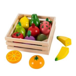 Dřevěné ovoce s magnetem pro děti | 10ks - obsahuje 10 druhů ovoce na krájení, každé z nich sestává ze dvou částí spojených magnetem.