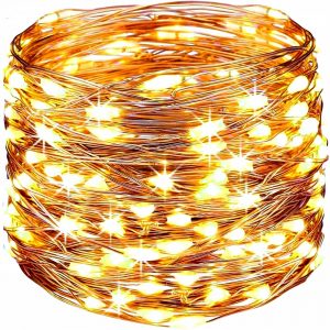 LED vánoční osvětlení na baterie - teplá bílá 10m - světelný kabel je skvělým způsobem, jak ozdobit stoly, police, květiny, pozadí na fotografie.