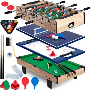 Multifunkční hrací stůl 4v1 - dřevěný | NS-800 - stolní fotbal, pingpongový stůl, vzdušný hokej, kulečníkový stůl. Potřebné příslušenství pro hry.