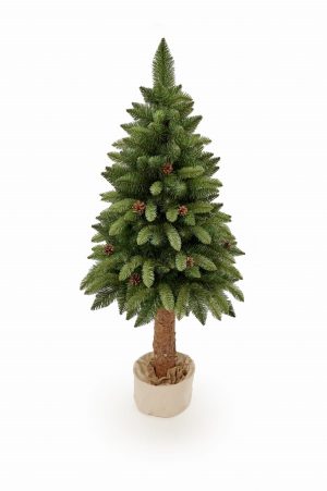 Umělý vánoční stromek na pníku se šiškami PREMIUM | 1.65m - je osazen na přírodním kmeni borovice. Je ozdoben přírodními šiškami.