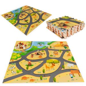 Hrací vzdělávací pěnová podložka pro děti - safari | 93x93cm - na učení se chůze nebo plazení, na hraní, odpočinek nebo jako pikniková deka.