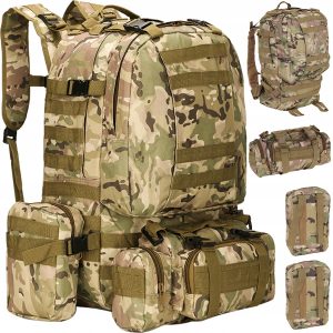 Turistický vojenský batoh 48.5l - má navíc 3 odnímatelné brašny, z toho jednu ledvinovou. Materiál: nylon / 600D polyester.