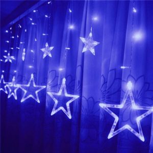 Vánoční osvětlení - světelný závěs 4m 138 LED | hvězdy - krásná domácí dekorace během vánočního období. Modrá barva LED světel.