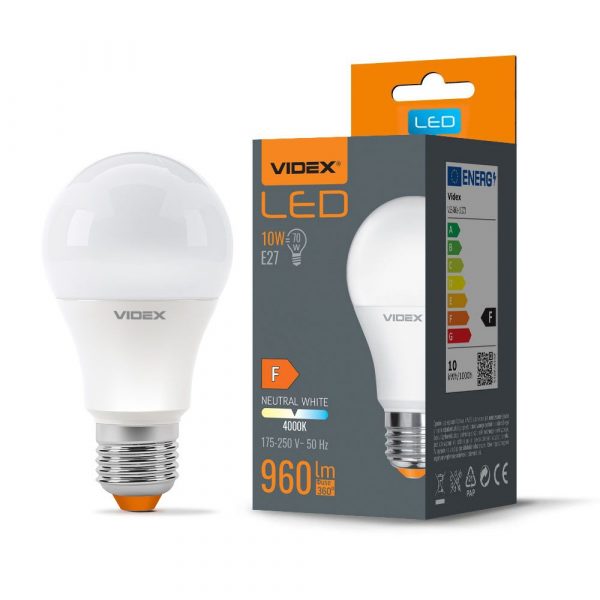 LED žárovka | VIDEX E27-A60-10W-NW - úspora energie díky vysoké světelné účinnosti. Světelný tok světelného zdroje: 960 Lm.