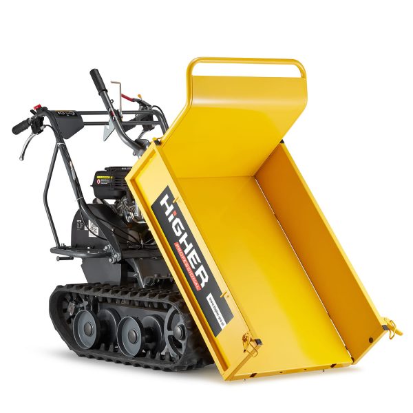 Motorový pásový přepravník - mini dumper 300kg 6.5HP - má vynikající 4-taktní benzínový motor o objemu 196 cm3. Bočnice jsou odnímatelné a nastavitelné.