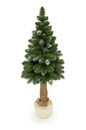 Umělý vánoční stromek na pníku se šiškami PREMIUM | 1.65m - stromek je umístěn ve stabilním květináči, který je umístěn ve vkusném jutovém pytli.