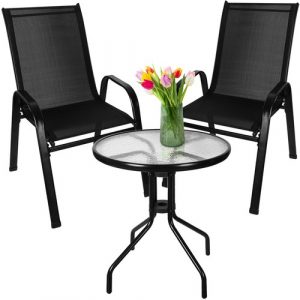 Kovová zahradní sestava nábytku GARDLOV sestává ze stolu a 2 křesel, což umožňuje její uspořádání v libovolné konfiguraci.