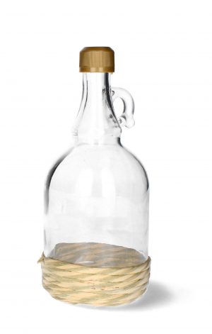 Láhev s ouškem a zátkou, 0,5L, transparentní | GALO50PZ na víno, destiláty a jiné tekutiny. Láhev má Ø 80 mm, výšku 185 mm, vnitřní Ø hrdla 21 mm.
