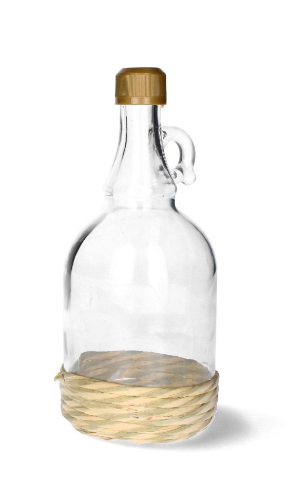 Láhev s ouškem a zátkou, 0,5L, transparentní | GALO50PZ na víno, destiláty a jiné tekutiny. Láhev má Ø 80 mm, výšku 185 mm, vnitřní Ø hrdla 21 mm.