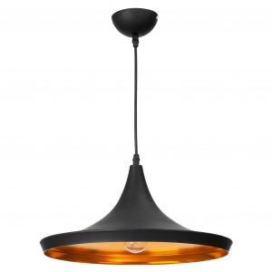 Závěsná lampa, černá, Sona | LP-42012/1P BLACK vyrobena z hliníku a lakována na černo. Vnitřní zlatá barva jí dodává na eleganci.