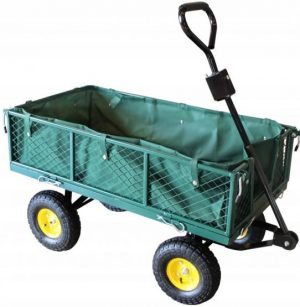 Skládací zahradní přepravní vozík, zelený, 450 kg, Gardenline | WOZ6841 vyroben z odolných materiálů. Boční stěny lze sklopit.