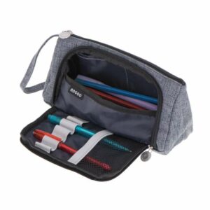 Dvojitý školní penál, šedý | 22 cm x 7 cm x 10 cm, pomůže zorganizovat všechny psací potřeby, kosmetiku nebo jiné drobnosti do kabelky nebo batohu.