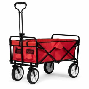 Zahradní skládací vozík, červený, 100 l | do 80 kg, je jako stvořený do zahrady nebo na dovolenou. Umožňuje přepravovat všechny druhy malých nákladů.