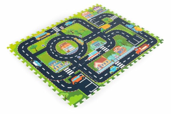 Pěnová podložka, puzzle, dopravní hřiště | 114 x 86 cm sestává z 12 ks puzzlí, které lze libovolně kombinovat. Je pro děti naprosto bezpečná.