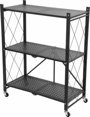 Kovový 3 policový regál, 87x72x34 cm, 50 kg/police | Racks RAW3T skládací a pojízdný je praktický pomocník v domácnosti, kde potřebujete něco uskladnit.