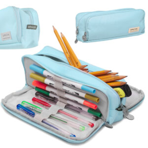 Trojitý školní penál, 3v1, modrý | 22cm x 5cm x 9cm, pomůže zorganizovat všechny psací potřeby, kosmetiku nebo jiné drobnosti do kabelky nebo batohu.