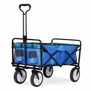 Zahradní skládací vozík, modrý, 100 l | do 80 kg je jako stvořený do zahrady nebo na dovolenou. Umožňuje přepravovat všechny druhy malých nákladů.