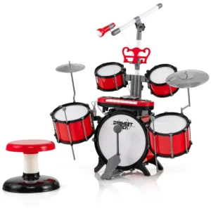 Dětská bicí souprava s příslušenstvím | červená, nejen stimuluje hudební talent dětí, ale také zlepšuje jejich sebevědomí, kreativitu, jemnou motoriku a pod.