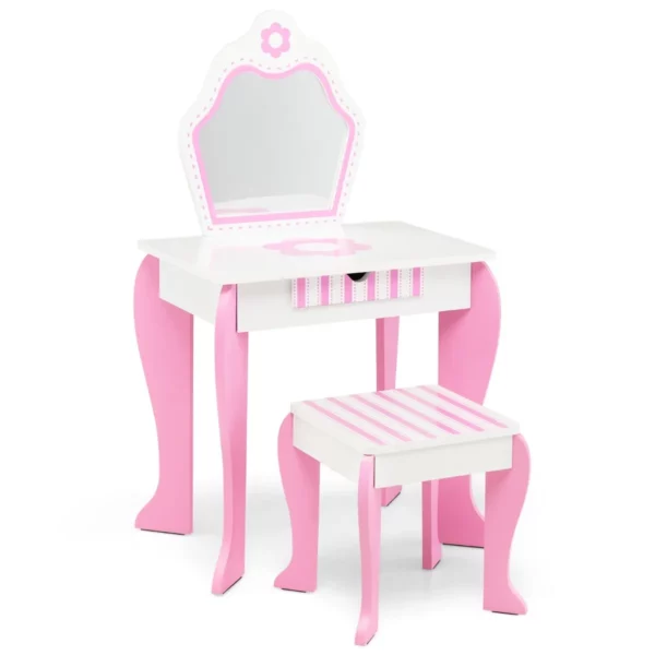 Dětský toaletní stolek, + židle, 49 x 34 x 86,5 cm | růžový, s květinami dokáže splnit sen každé princezně malé holčičky!