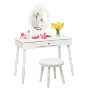 Dětský toaletní stolek se zrcadlem + taburetka | bílý je ideálním dárkem pro vaši holčičku. Ideální pro umístění do dětského pokojíčku.