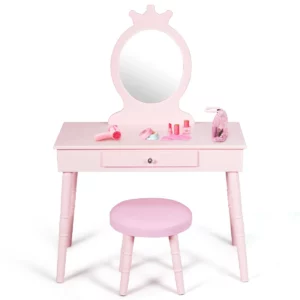 Dětský toaletní stolek se zrcadlem + taburetka | růžový je ideálním dárkem pro vaši holčičku. Ideální pro umístění do dětského pokojíčku.