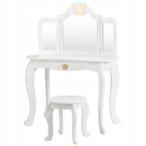 Dětský toaletní stolek, zrcadlo + taburetka | bílý je ideálním dárkem pro vaši holčičku. Toaletní stolek lze přeměnit na psací stůl.