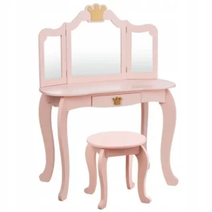 Dětský toaletní stolek, zrcadlo + taburetka | růžový je ideálním dárkem pro vaši holčičku. Toaletní stolek lze přeměnit na psací stůl.