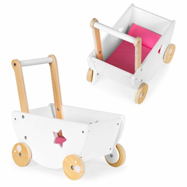 Dřevěný kočárek, chodítko pro děti, 2 v 1, Ecotoys | růžový, je ideálním dárkem pro vaše dítě. Udělejte svému děťátku radost!