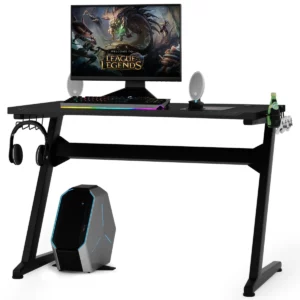 Herní stůl ve tvaru Z, černý | 120 x 60 x 76 cm poskytuje dostatek místa pro váš monitor, PC, notebook, reproduktory a další.