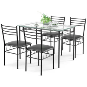 Jídelní sestava, 5-dílná, černá | stůl + 4 židle je ideální pro ozdobení vaší jídelny, nabídne vám a vašim hostům pohodlné sezení.