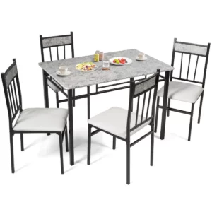 Jídelní sestava, 5-dílná, mramorová textura | stůl + 4 židle bude skvělým doplňkem do vaší jídelny. Přinese do vašeho pokoje jednoduchý i luxusní styl zároveň.