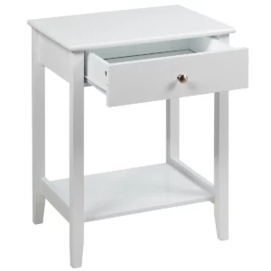 Noční stolek, dřevěný | bílý s prostornou stolovou deskou, zásuvkou a otevřenou policí vám poskytuje dostatek úložného prostoru ve vaší ložnici.