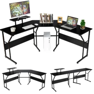 Počítačový stůl ve tvaru L, flexibilní, 225 x 48 x 91 cm | černý, se 3 velkými stolními díly výrazně rozšíří vaši pracovní plochu.