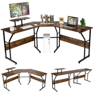 Počítačový stůl ve tvaru L, flexibilní, 225 x 48 x 91 cm | rustikální hnědá, výrazně rozšíří vaši pracovní plochu a dobře využije váš omezený prostor.