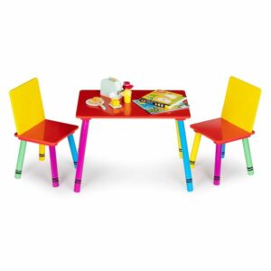 Sada dětského nábytku, stůl + 2 židle, barevná | Eco Toys, nábytek je odolný vůči poškrábání a používání dětmi. Všechny hrany jsou jemně upraveny.