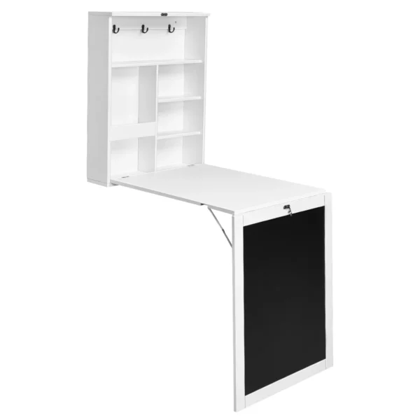 Skládací nástěnný stůl s regálem | 60 x 85,5 x 145,5 cm, lze vyklopit, aby poskytl dostatek prostoru pro práci, a složí se, aby sloužil jako skříňka.
