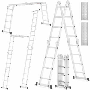 Žebříkové lešení 4x4, s plošinou | 150 kg značky HIGHER lze použít jako samostatně stojící žebřík, jako opěrný žebřík či jako pracovní plošinu.