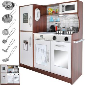 Dětská kuchyňka, dřevěná, Kruzzel, bílá | 22114 má módní, moderní vzhled, který ocení každý rostoucí kuchař. Disponuje LED osvětlením a zvuky.
