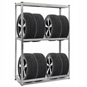 Regál na pneumatiky, pro 8 kol, do 795 kg | 180 x 120 x 40 cm, díky nastavitelné výšce polic si regál jednoduše přizpůsobíte svým potřebám