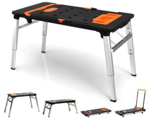 Univerzální pracovní stůl 7v1 | 109 x 55 cm má velkou pracovní plochu, díky které je řezání a vrtání jednodušší. Lze jej použít pro více způsobů.